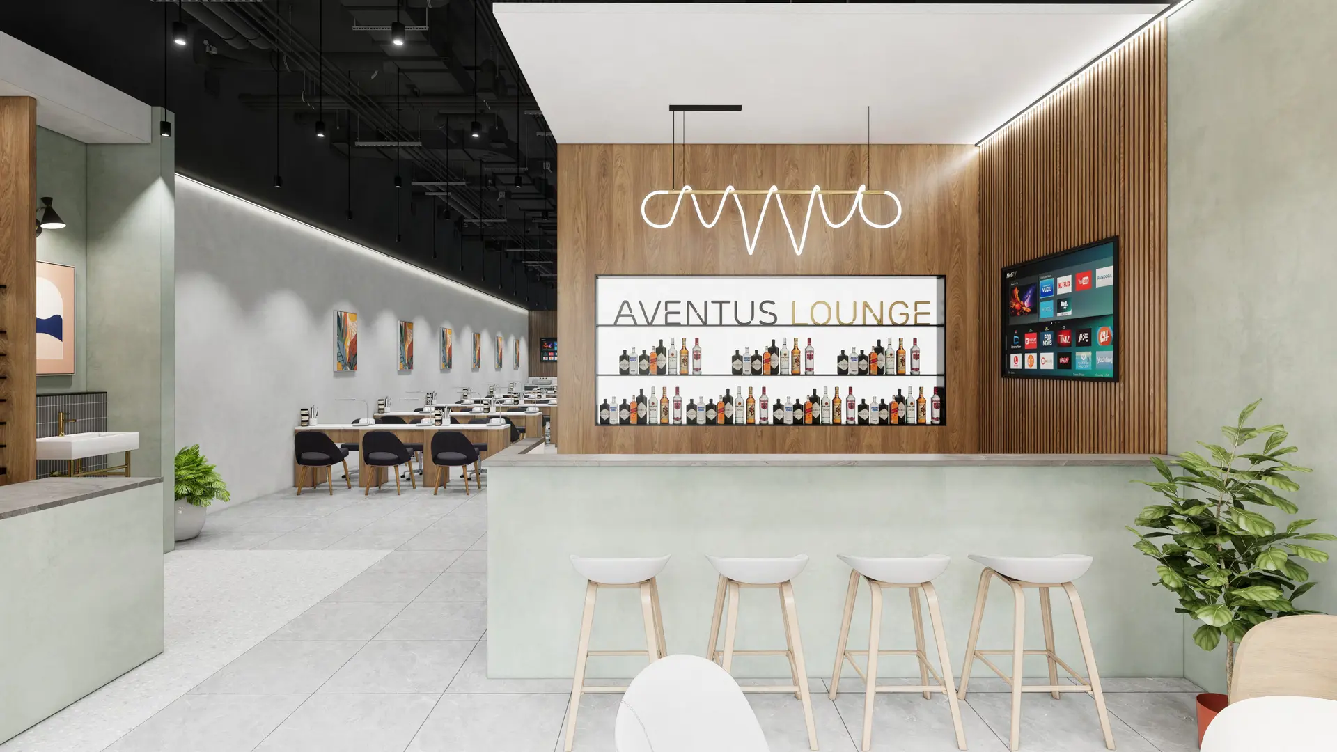 Rendering of the new Aventus Nail Spa Polaris lounge and bar
